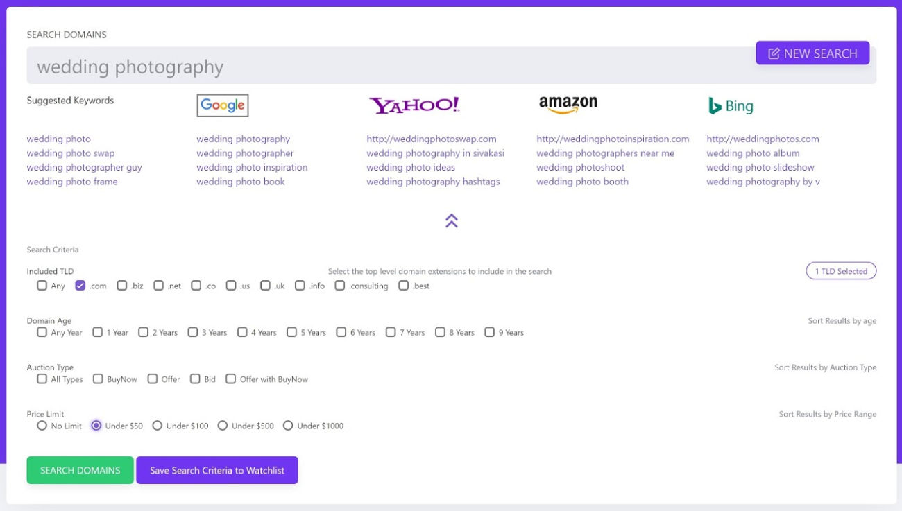 Find a Domain screenshot