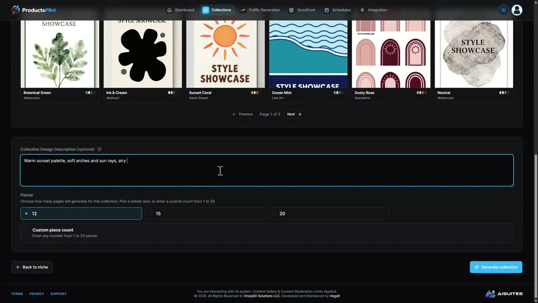 The design description box and piece count