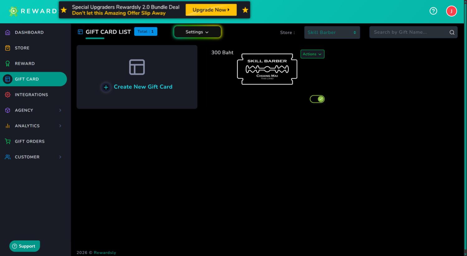 A branded digital gift card created in Rewardsly